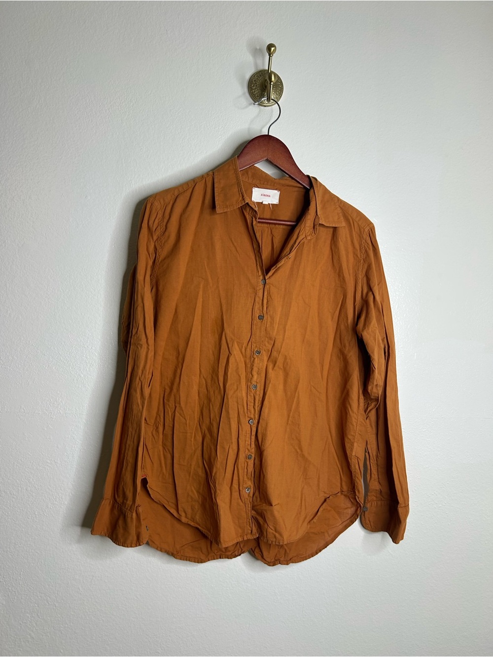 Xirena 100% Cotton Burnt Orange Button Down Long Sleeve Top Size Small